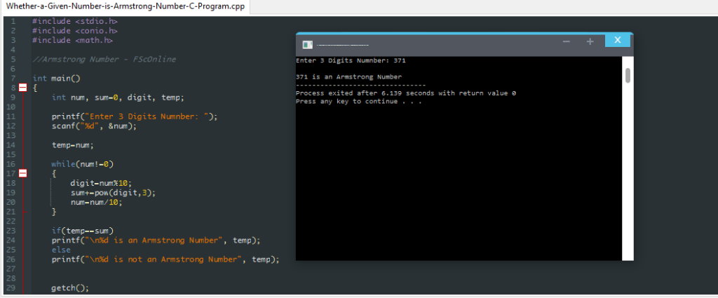 Whether a Given Number is Armstrong Number - C Program