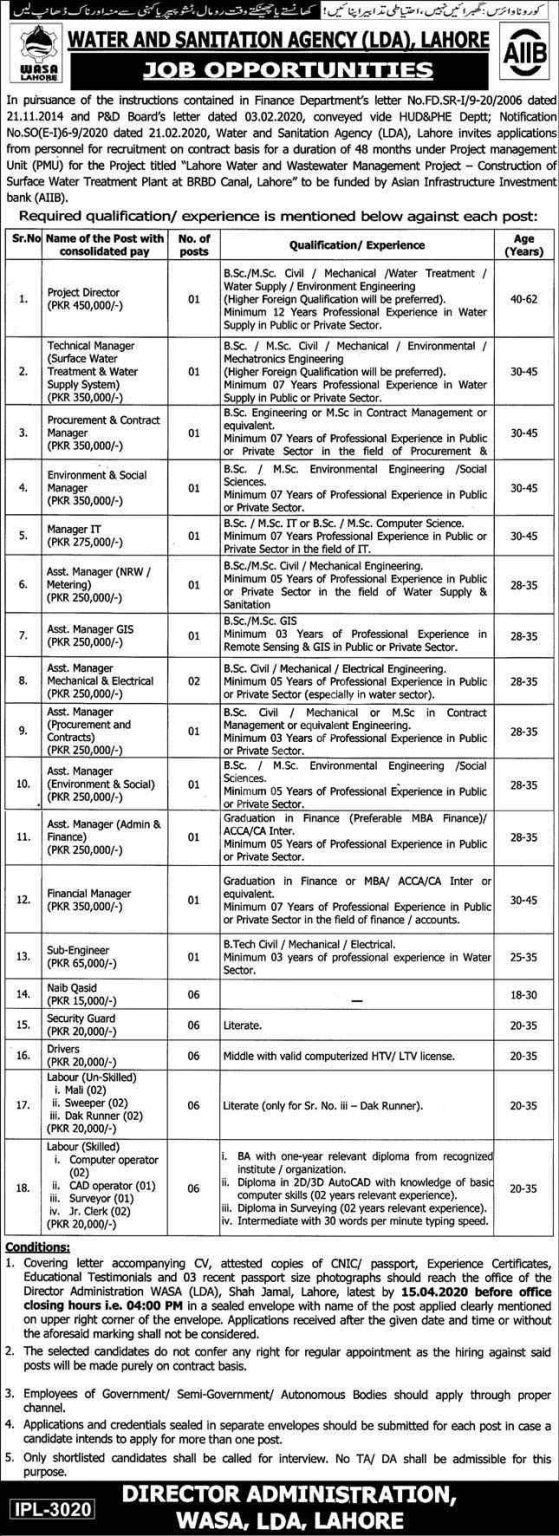 WASA Lahore Jobs 2020