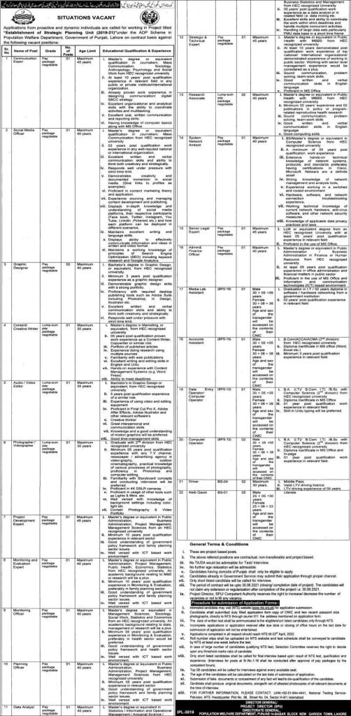 Population Welfare Department PWD Punjab Latest Jobs 2020 PWD punjab jobs advertisement