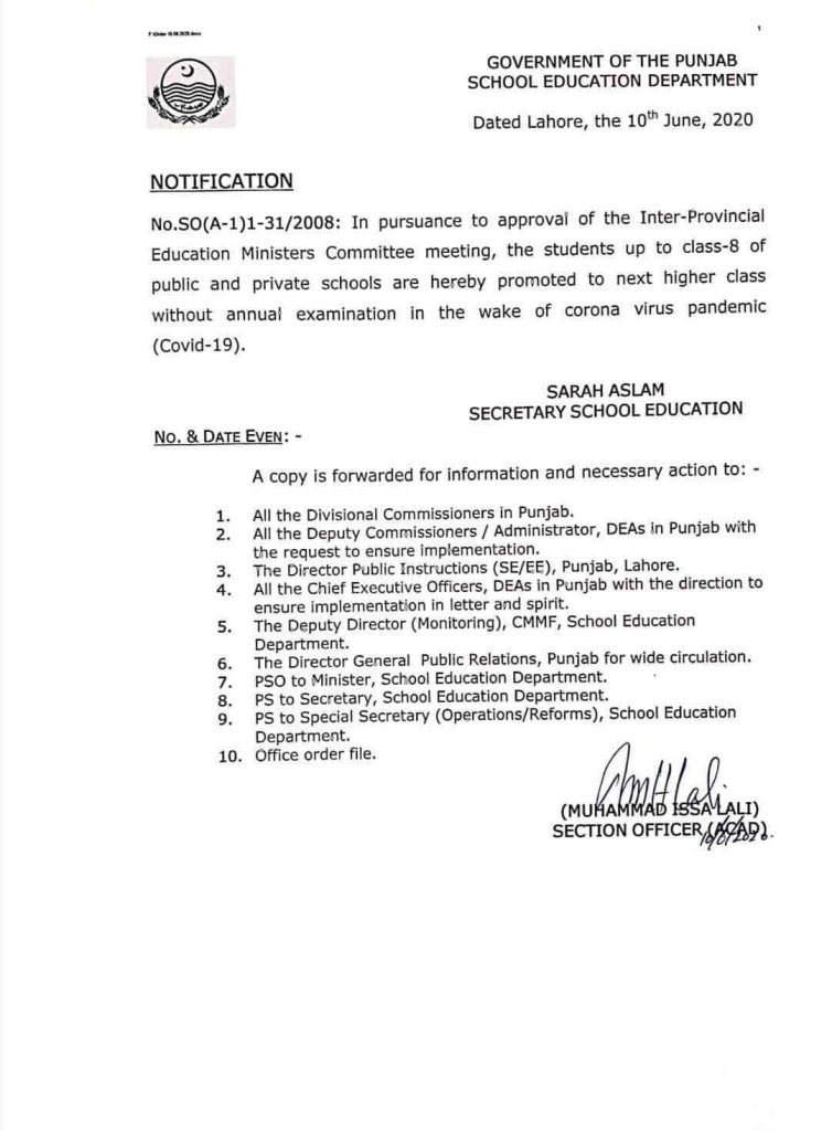 Punjab Government Decided to Promote Students of Class KG to 8 Punjab Government decided to promote students of class KG to 8