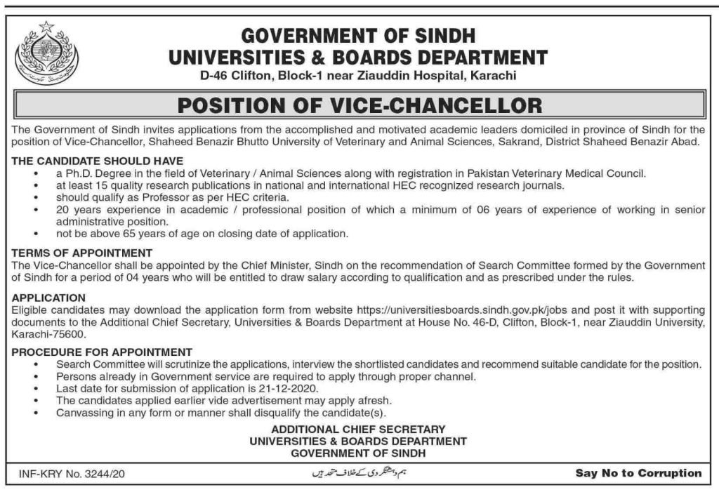 Universities & Board Department Government of Sindh Administrative Jobs 2020