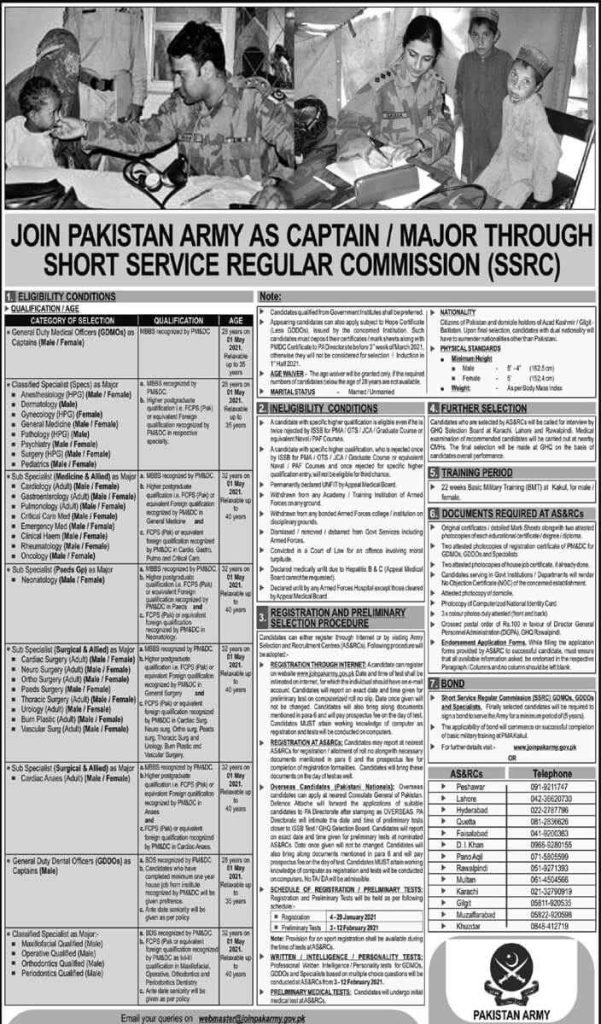 Join Pakistan Army Medical Corp 2021 as Captain or Major through SSRC Join Pak Army medical Corp 2021