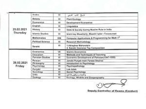 BZU MA/MSc Date Sheet