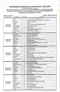 BZU MA/MSc Date Sheet