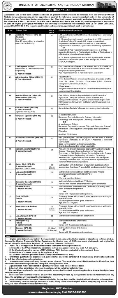 UET Mardan Jobs 2021