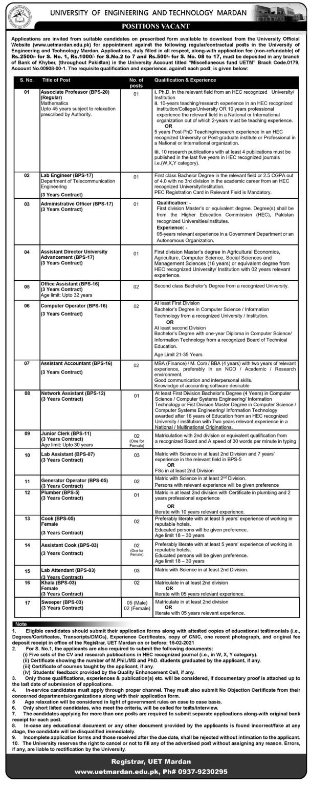 UET Mardan Jobs 2021