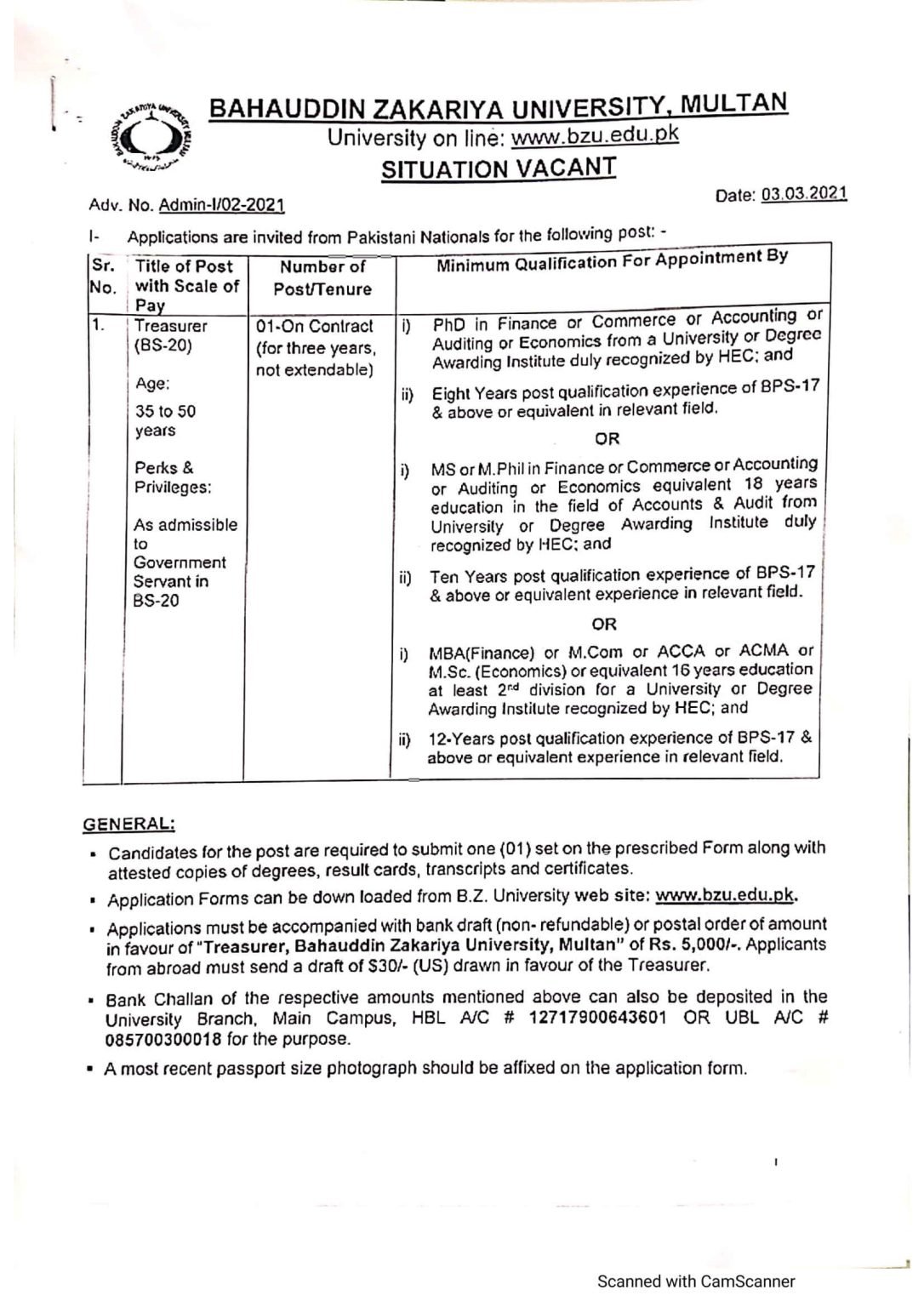 Bahauddin Zakariya University Multan Latest Jobs 2021 | Apply Now