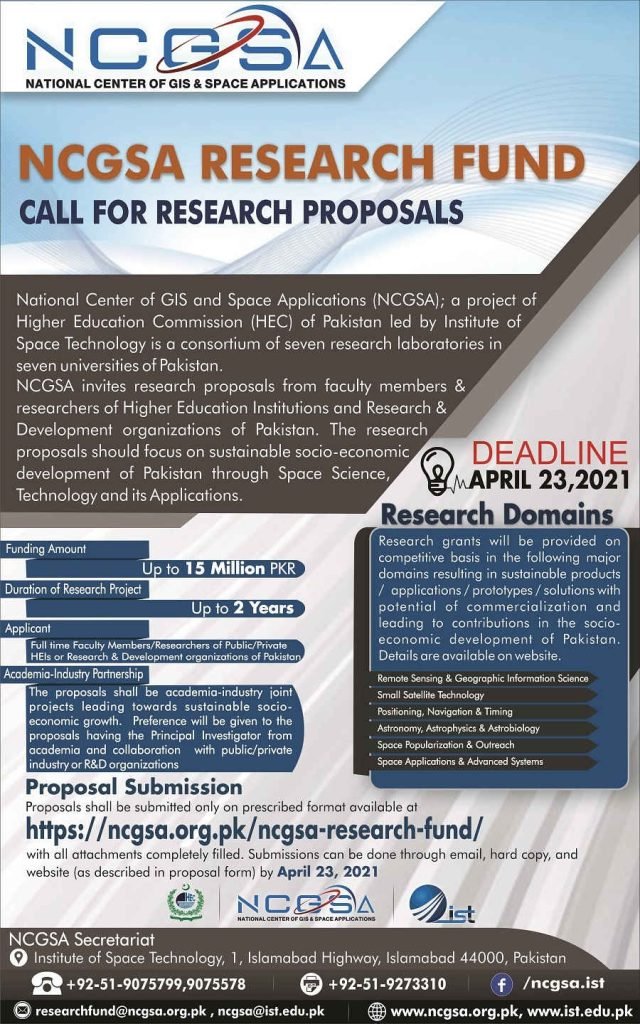 HEC National Center of GIS and Space Application (NCGSA) 2021 Research Proposals