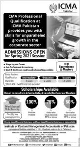 Institute of Cost and Management Accountant of Pakistan Admissions 2021