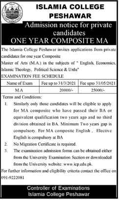 Islamia College Peshawar Admissions Notice for Private Candidates Islamia College Peshawar Admissions Notice for Private Candidates