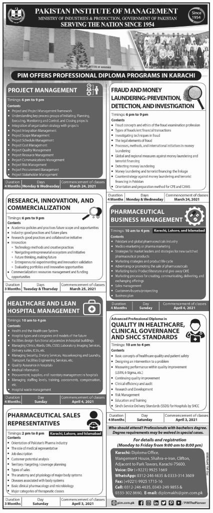 Pakistan Institute of Management Offer Professional Diploma Programs 2021 Pakistan Institute of Management Offer Professional Diploma Programs 2021