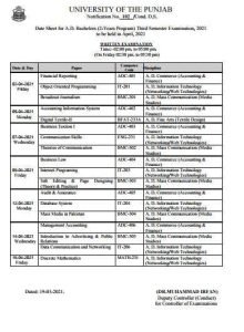 PU erd semester date sheet