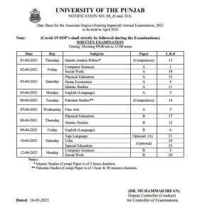 PU Associate Degree (Hearing Impaired) Annual Exams 2021 Date sheet