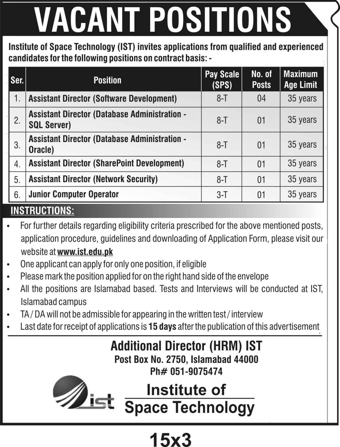 Institute of Space Technology latest jobs 2021 | Apply Now