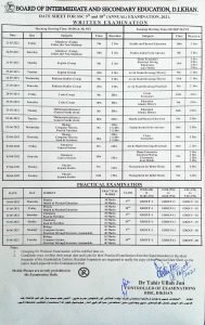 BISE Dera Ismail Khan Date Sheet for SSC (9th and 10th) Annual Exams 2021