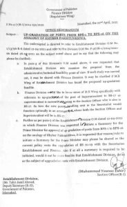 Finance Ministry Seeks Clarification About Upgradation of BPS 01-16 Posts