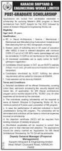 Karachi Shipyard & Engineering Works Postgraduate Scholarship 2021