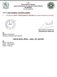 NCOC Take Back its Decisions Regarding Lockdown in Different Cities