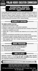 PHEC International Research Support Fellowship (IRSF) 2021 For Ph.D. Scholars