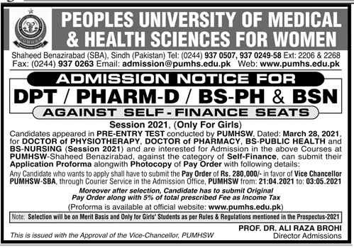 PUMHSW Admission 2021 for Bachelors Degrees | Apply Now PUMHSW Admission 2021 for Bachelors Degrees | Apply Now