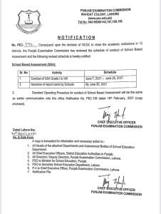 Punjab School Based Assessment (SBA) Schedule 2021 for Grade 01-08