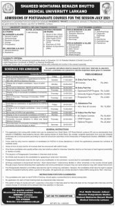 Shaheed Mohtarma Benazir Bhutto Medical University Admissions 2021