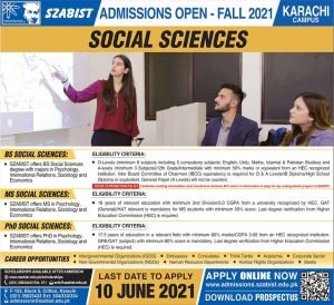 Shaheed Zulfiqar Ali Bhutto Institute of Science and Technology Admissions 2021