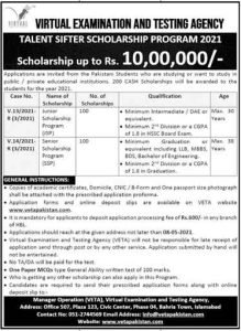 Virtual Examination and Testing Agency (VETA) Scholarship Program 2021