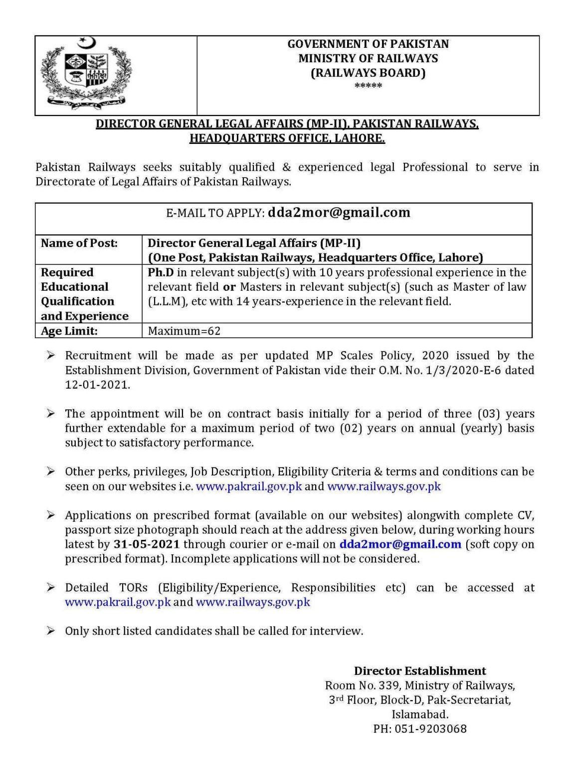 Ministry of Railways Latest May Jobs 2021 | Apply Now