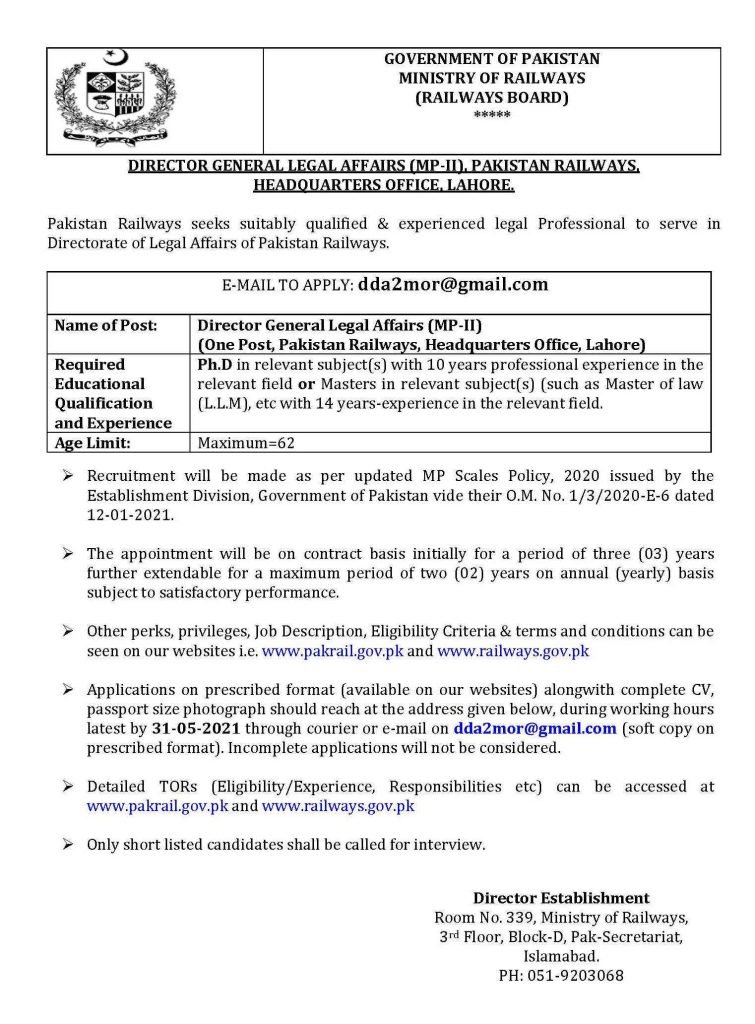 Ministry of Railways Latest May Jobs 2021 | Apply Now
