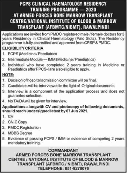 FCPS Clinical Hematology Residency Training Program 2021 | Apply Now FCPS Clinical Hematology Residency Training Program 2021 | Apply Now