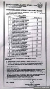 Admissions for BSc Nursing (04 Years) Degree program in Punjab Colleges 2021