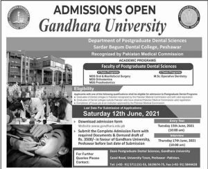 Gandhara University Sardar Begum Dental College Peshawar Admission 2021