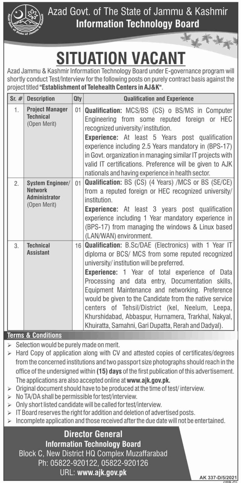 Information Technology Board Latest Jobs In Azad Jammu And Kashmir | Apply Now