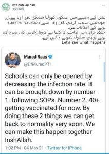 Murad raas Twwet Regarding School Closure