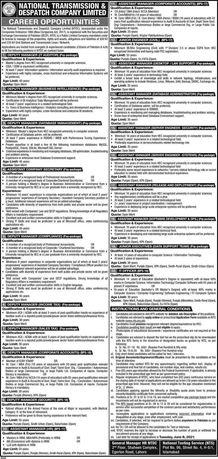 National Transmission & Dispatch Company Latest Jobs 2021 | Apply Now
