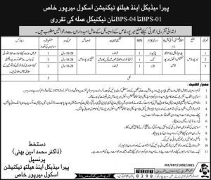 Paramedical & Health Technician School Mirpur Khas Latest Jobs 2021