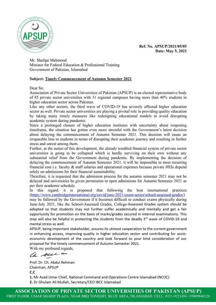 Private Universities Asked to Start Autumn 2021 Semester on Time