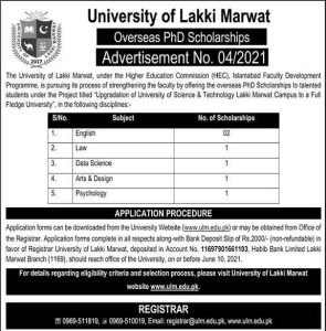 University of Lakki Marwat PhD Scholarship 2021 | Apply Now