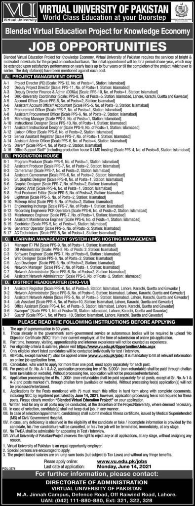 Virtual University of Pakistan Latest Jobs 2021 | Apply Now