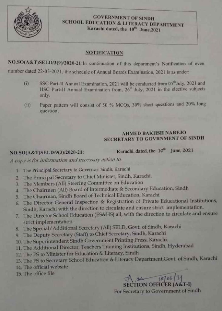 Sindh Education Minister Announces Exams Pattern and Examination Dates for Grades 10 and 12