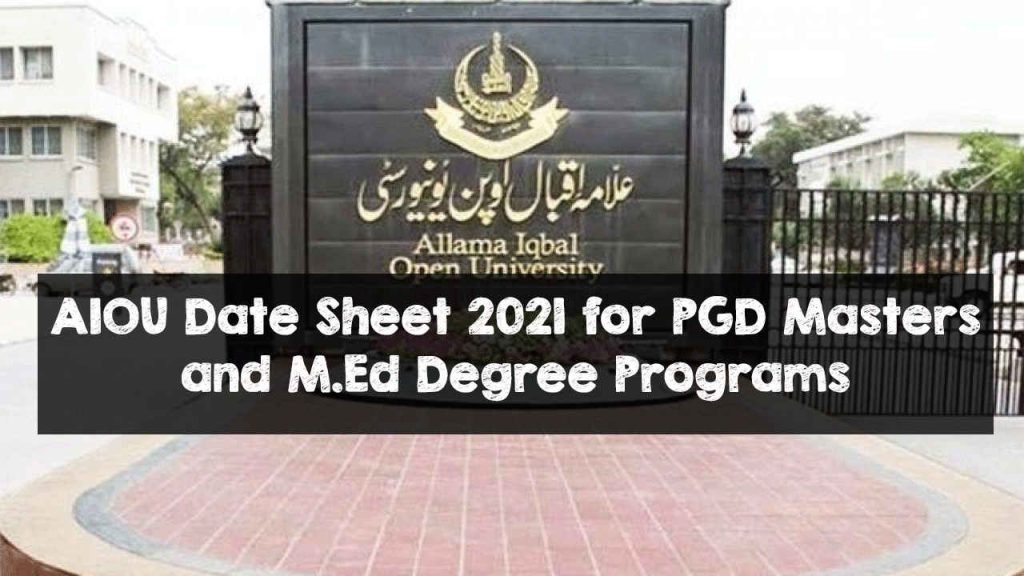 AIOU Date Sheet 2021 for PGD Masters and M.Ed Degree Programs