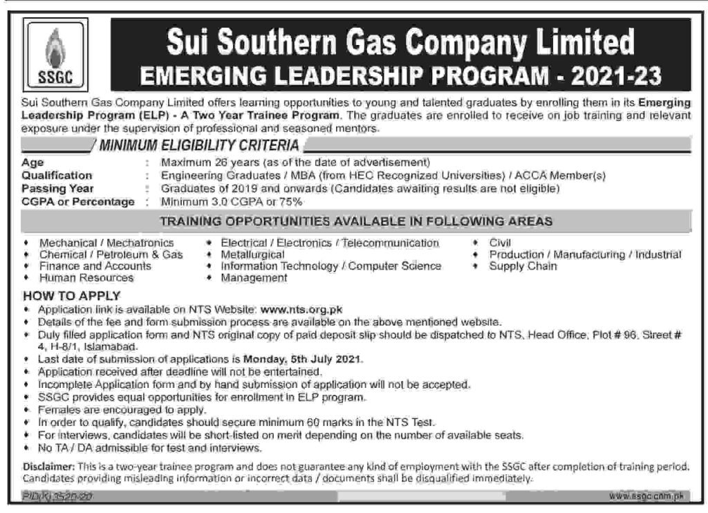 Sui Southern Gas Company Ltd Emerging Leadership Program 2021-23 Emerging Leadership Program 2021 – Sui Southern Gas Company Ltd