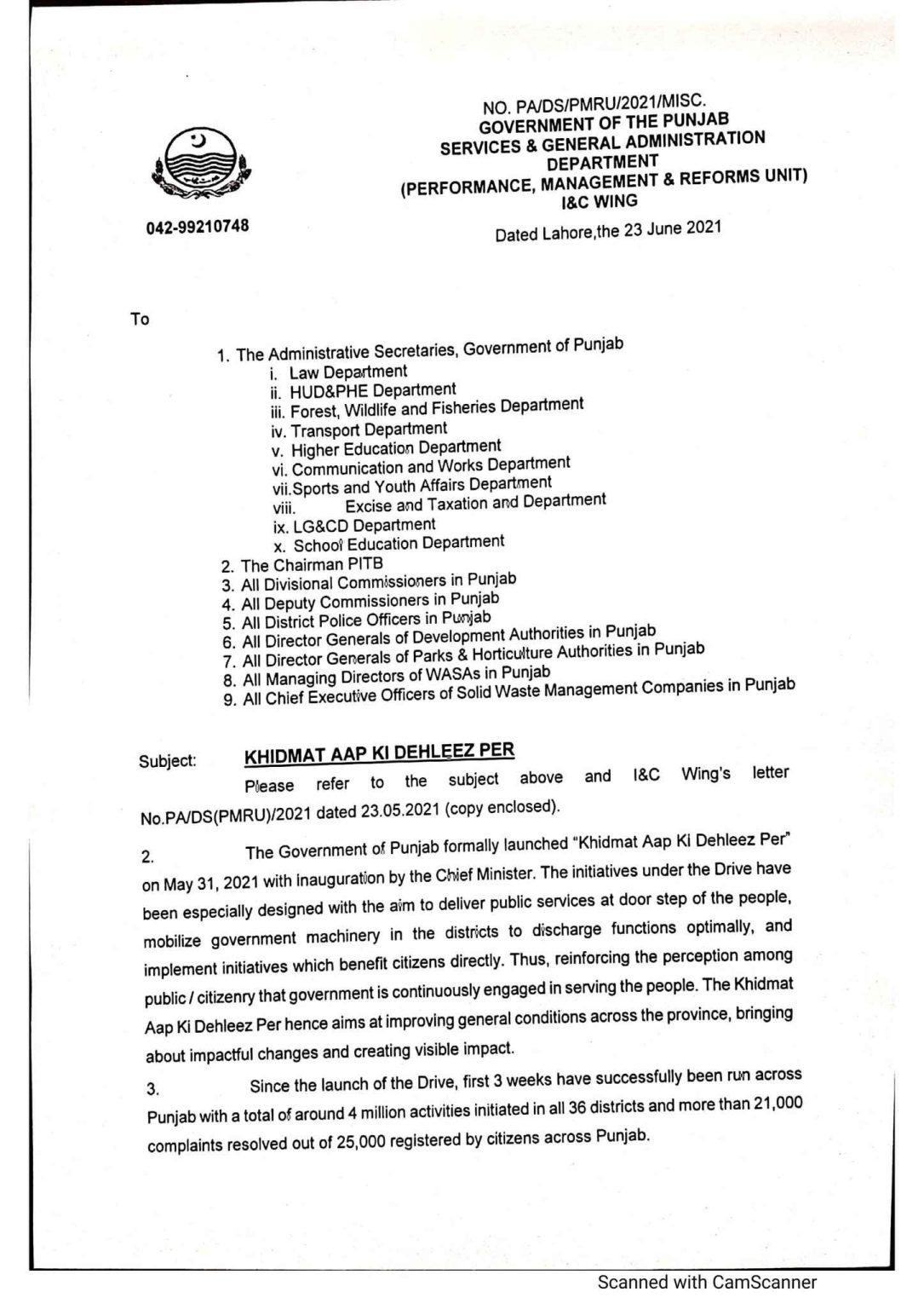 Govt Issued Activities for Next 05 Weeks Under Khidmat AAP Ki Dehleez Par