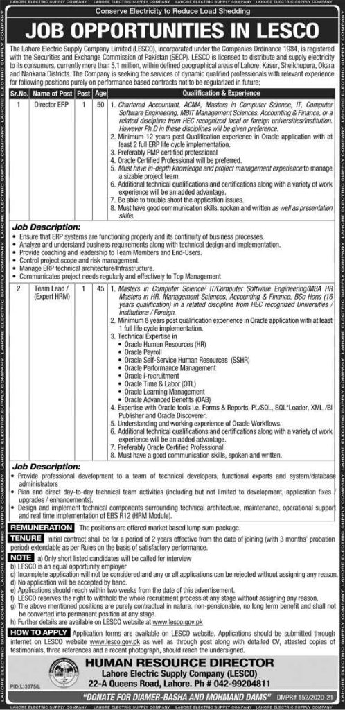 LESCO Latest June Jobs 2021 | Lahore Electric Supply Company Job 2021 | Apply Now