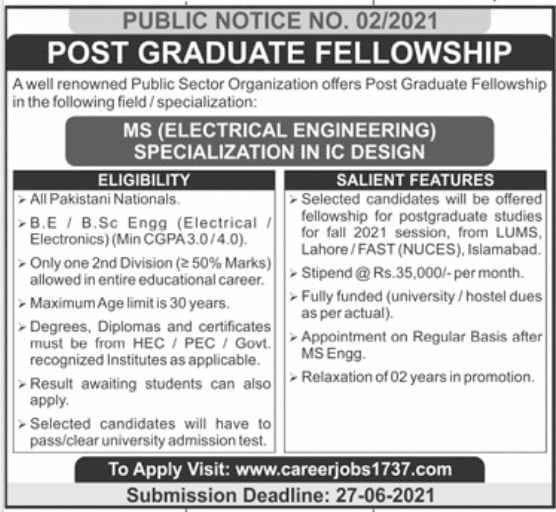 MS Fellowship 2021 in Electrical Engineering at LUMS and FAST MS Fellowship 2021 in Electrical Engineering at LUMS and FAST