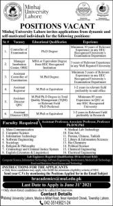 Minhaj University Lahore Teaching and Non-Teaching Jobs 2021