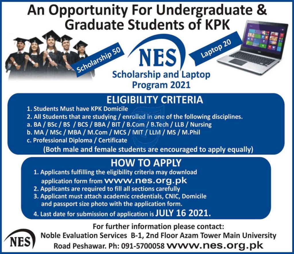 NES Scholarship & Laptop Program 2021 for KPK Students