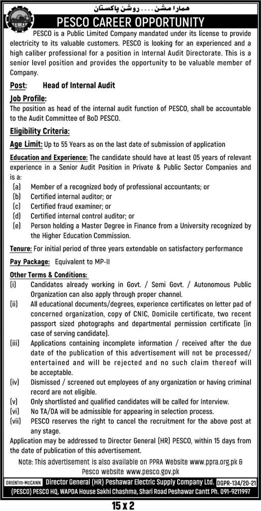 Peshawar Electric Supply Company Limited PESCO June Latest Jobs 2021