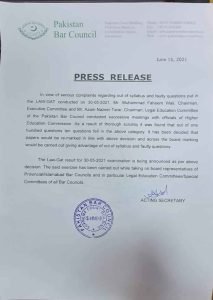 Pakistan Bar Council Announced to Recheck the LAW-GAT 2021 Test 